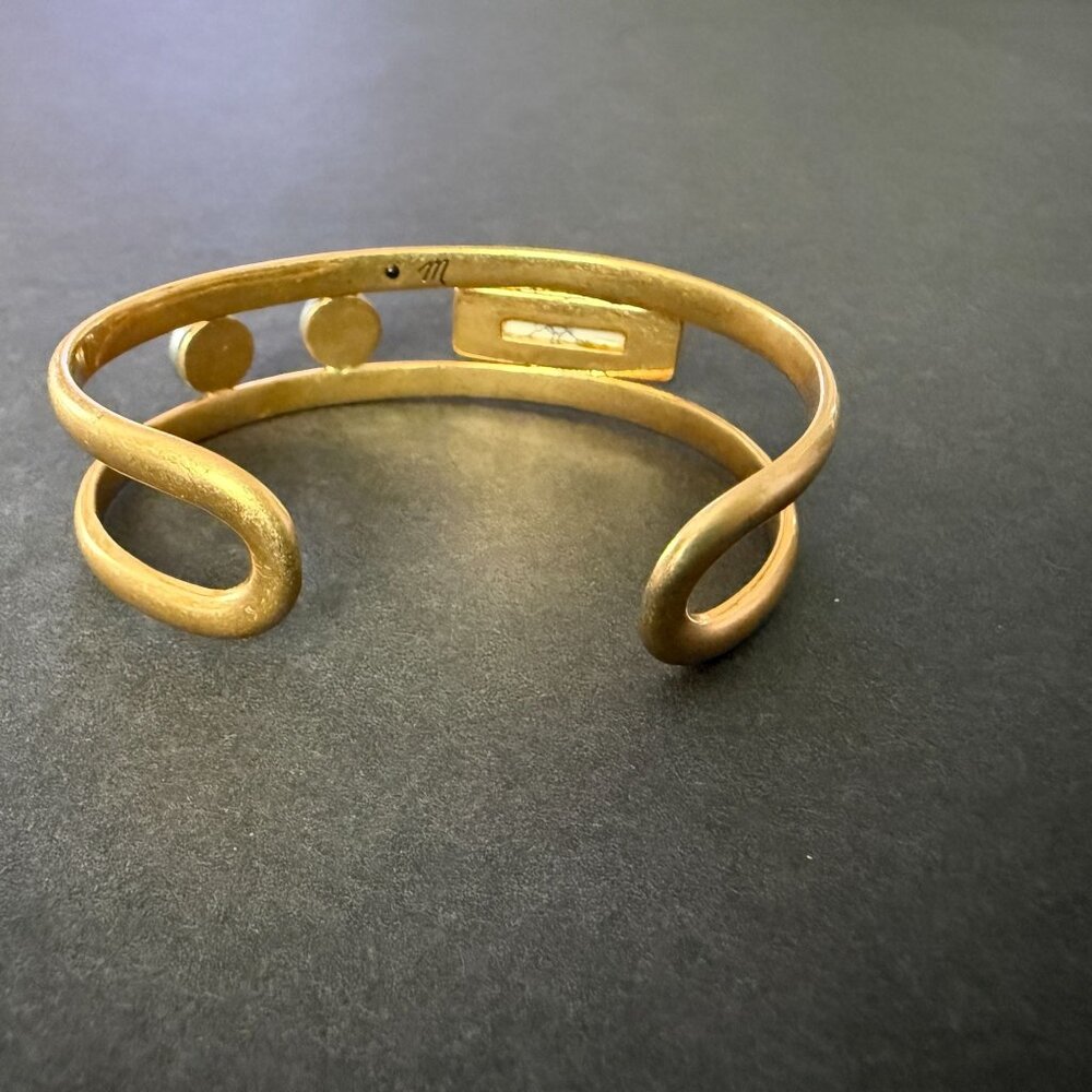 Madewell Gold-Tone Cuff Bracelet Faux Marble Faux Pearl Accents Adjustable Fit - Picture 10 of 10